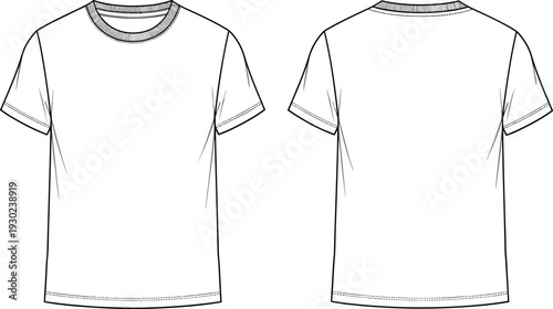 Blank white short sleeve t shirt vector mockup template front and back view for clothing design fashion apparel merchandise branding