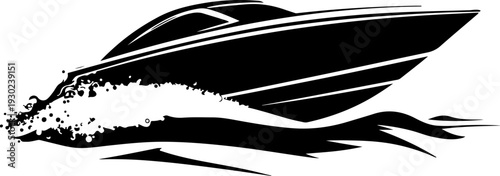 High-Speed Black Speedboat Graphic