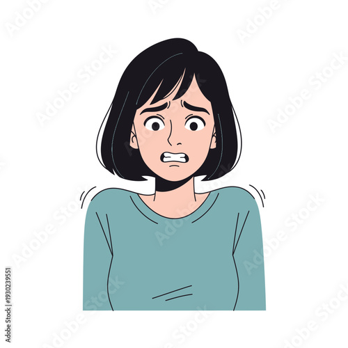 Cartoon woman with shocked facial expression.