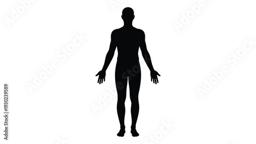 A black silhouette of a person standing with arms outstretched isolated on white background, Vector