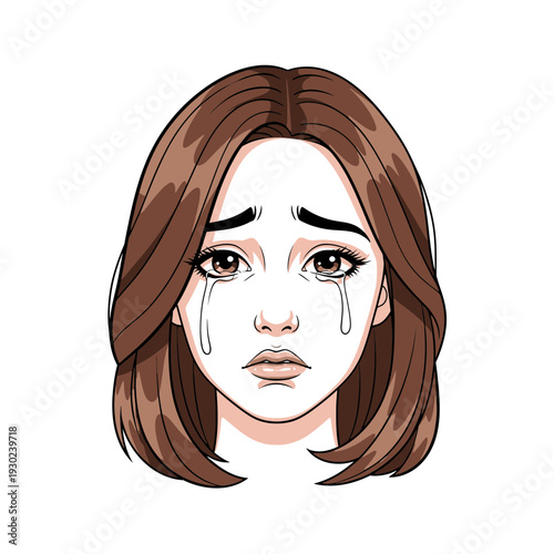 Crying Woman with Tears on Face.