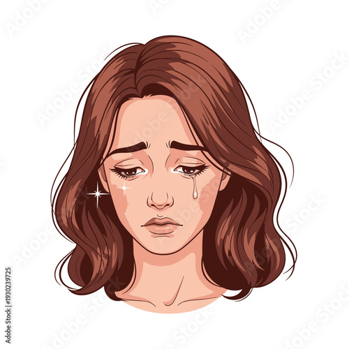 Illustration of a Crying Young Woman.