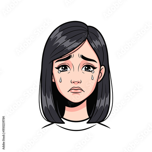 Sad Cartoon Woman Crying with Tears.