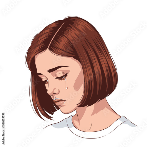 Illustration of a young womans head.