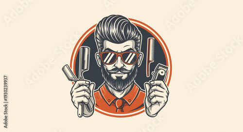 Stylish Barber Holding Vintage Tools Ready for a Haircut.
