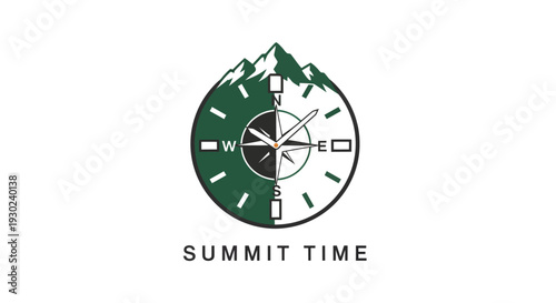 Summit Time Logo Design Featuring Mountains and Compass.