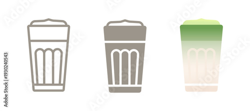 Matcha latte drink icon. Line, glyph and filled outline colorful version with matcha whisk, milk foam and straw in glass. Creamy green tea beverage symbol, logo illustration. Modern healthy drink.