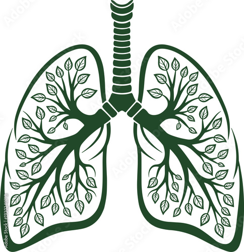 Human Lungs with Tree Branch Design, Eco Breathing and Respiratory Health Concept Vector Illustration