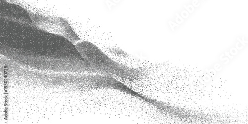 Abstract stipple grain texture with minimalist mountain shapes and black halftone dots on white background vector illustration