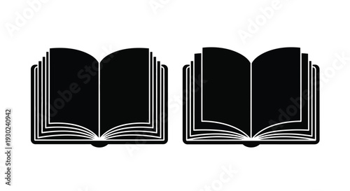 Two open books depicted in a simple black and white illustration