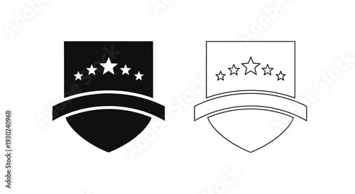 Two versions of a police or security badge with stars illustrated