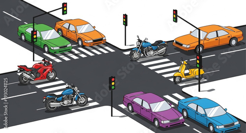 Busy City Street Intersection Traffic.