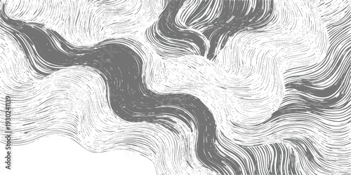 Abstract monochrome wavy fluid pattern with organic brushstroke texture on white background minimalist vector illustration for modern design projects