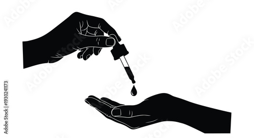 A pair of hands demonstrating the application of a liquid dropper