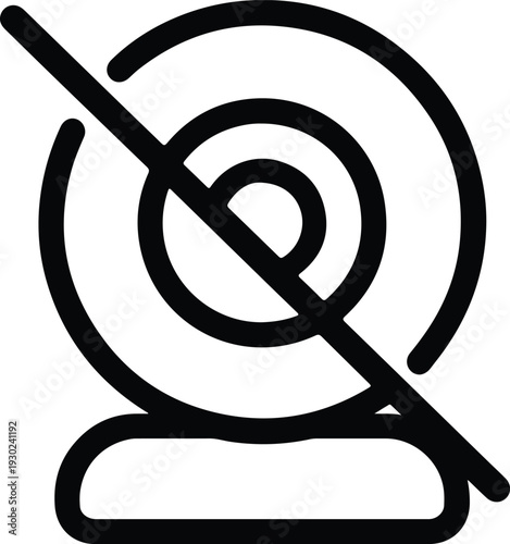 Webcam icon with a diagonal line crossing it out, symbolizing a disabled or turned off camera