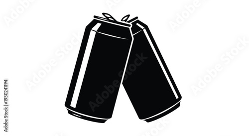 Black and white illustration of two leaning aluminum beverage cans