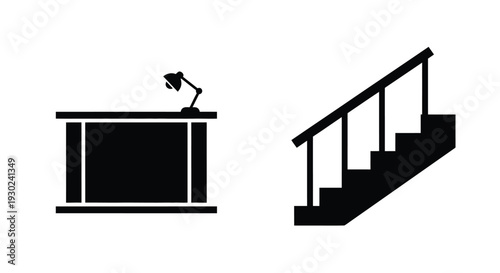 Black silhouette icons depicting a podium and a staircase arrangement
