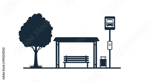 Simple illustration of a bus stop with a tree and bench