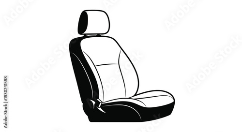 Black and white illustration of a single car seat with a headrest