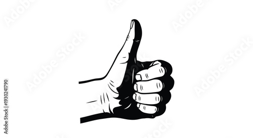 A black and white illustration of a hand giving a thumbs up gesture