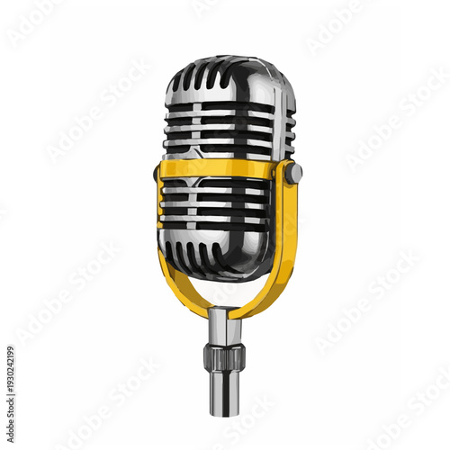 High-quality retro vintage studio microphone isolated on a clean background. Classic broadcast and podcast recording equipment concept, ideal for music, radio, podcasting, voice recording