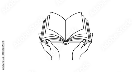 Hands holding open book, illustration, knowledge, education, learning, reading, information, wisdom, concept