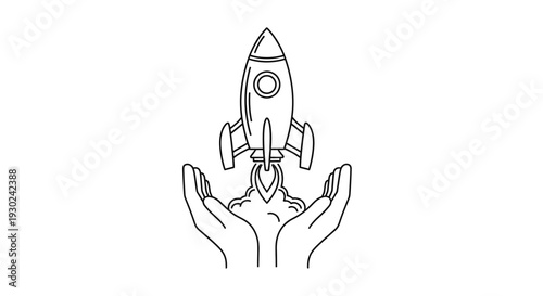 Hands launching a rocket ship into the sky, symbolizing startup, innovation, and success.