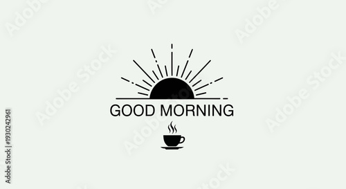 Good Morning Sunrise with Coffee Cup Icon - Minimalist Line Art