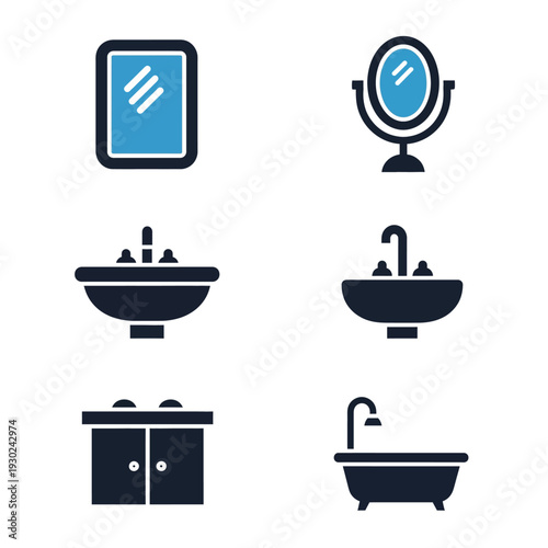 Collection of Bathroom Fixtures and Furniture Icons.