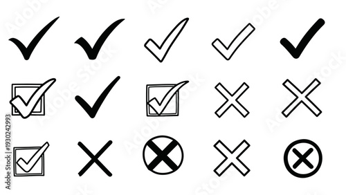 Collection of checkmark and cross icons for approval and rejection
