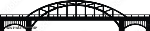 Arch bridge silhouette vector icon, architectural steel structure for transportation and infrastructure design, black isolated landmark graphic, modern urban engineering, civil.