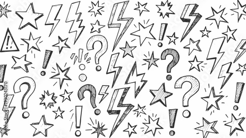 Hand drawn comic book style symbols and icons background