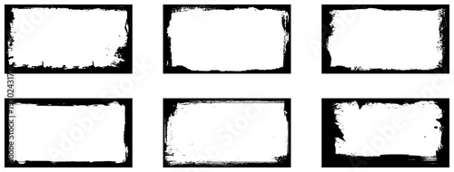 Grunge frames set templates. Ink paint border with rough edges for poster and banner. Retro textured overlays.