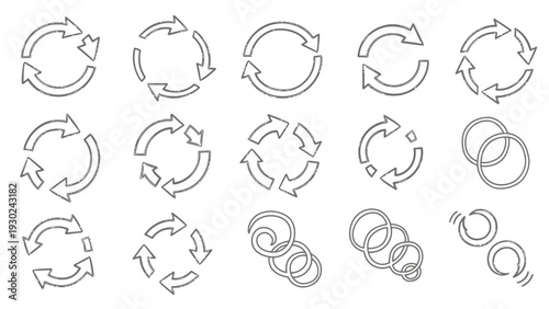 Diverse set of hand-drawn circular arrow icons for business and design use