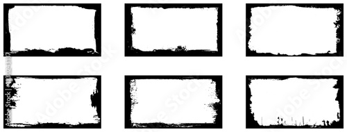 Grunge frames set templates. Ink paint border with rough edges for poster and banner. Retro textured overlays.
