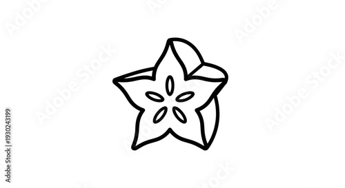 Hand Drawn Star Fruit Icon, Tropical Exotic Fruit, Simple Outline Vector Illustration