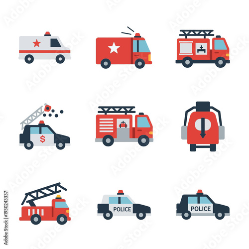 Collection of Emergency Service Vehicles Icons.
