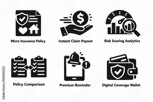 Insurance Policy and Risk Management Icon Set