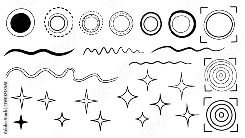 Black and white set of modern dynamic graphic design elements