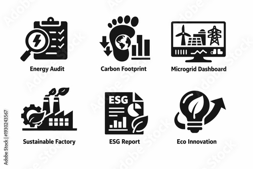 Sustainability and Energy Management Icon Set Concepts