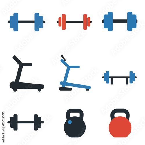 Collection of Gym Equipment Icons for Fitness and Exercise.
