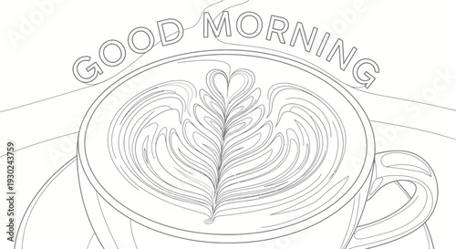 Good Morning Coffee Art Line Drawing