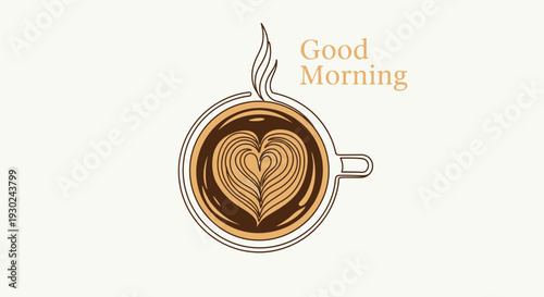 Good Morning Coffee Cup Heart Latte Art Steam Warm Aroma