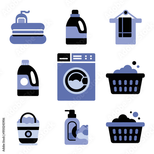 Collection of Laundry and Cleaning Supplies Icons.