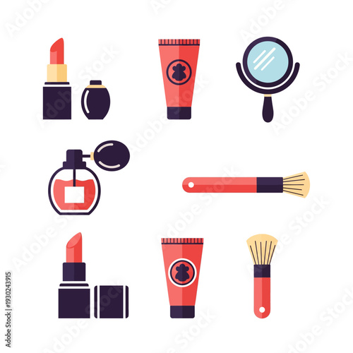 Collection of Makeup and Beauty Products Flat Design.