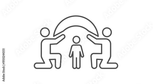 Family Protection, Safety, Care: Two Adults Shielding a Child Under an Arch