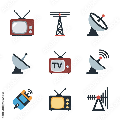Collection of Vintage and Modern Television and Communication Icons.