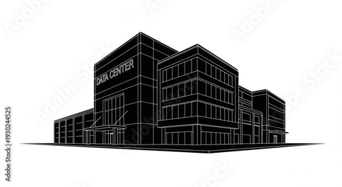 Digital data storage facility architectural design concept vector illustration representing secure IT infrastructure and cloud computing server networks