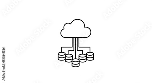 Cloud storage illustration showing data synchronization across multiple databases from a top-down viewpoint