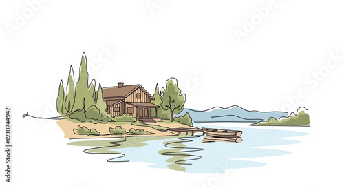 Cozy Lakeside Cabin with Boat Dock and Rowboat, Serene Nature Landscape